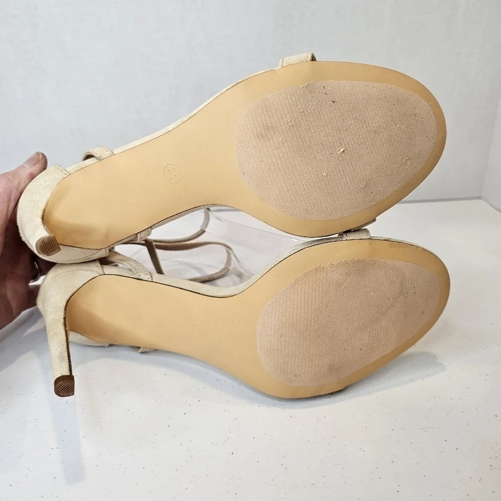Lulus Stiletto Women's Size 8.5 Nude Vegan Suede Single Strap Heels Wedding